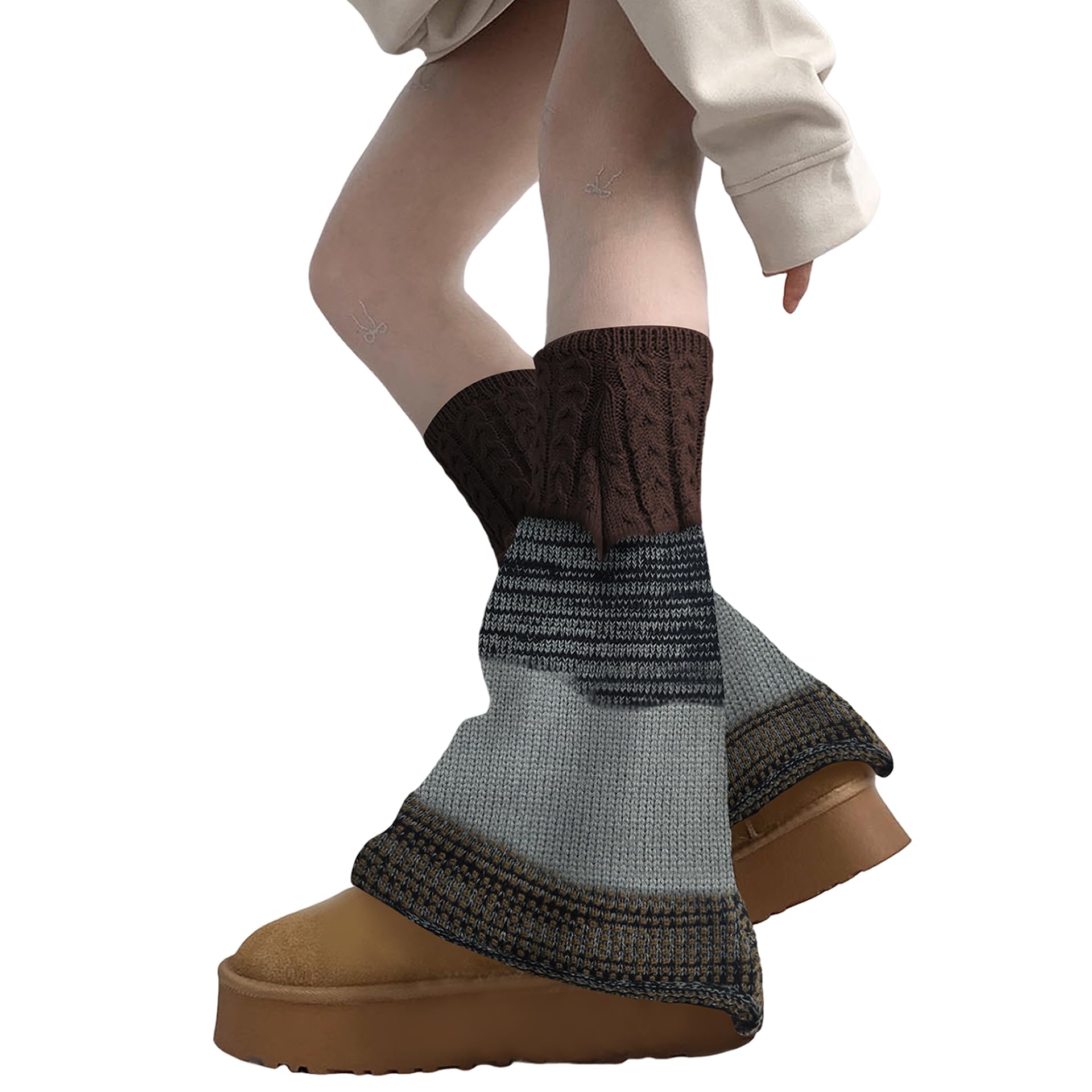 SherryDC Womens Y2k Knit Leg Warmers Harajuku Japanese Long Boot Socks Kawaii Lolita Winter Leg Cover