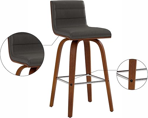 Miniatura 12 de Armen Living Vienna - Taburete giratorio de 26 pulgadas de altura de mostrador de piel sintética gris y madera de nogal Piel sintética
