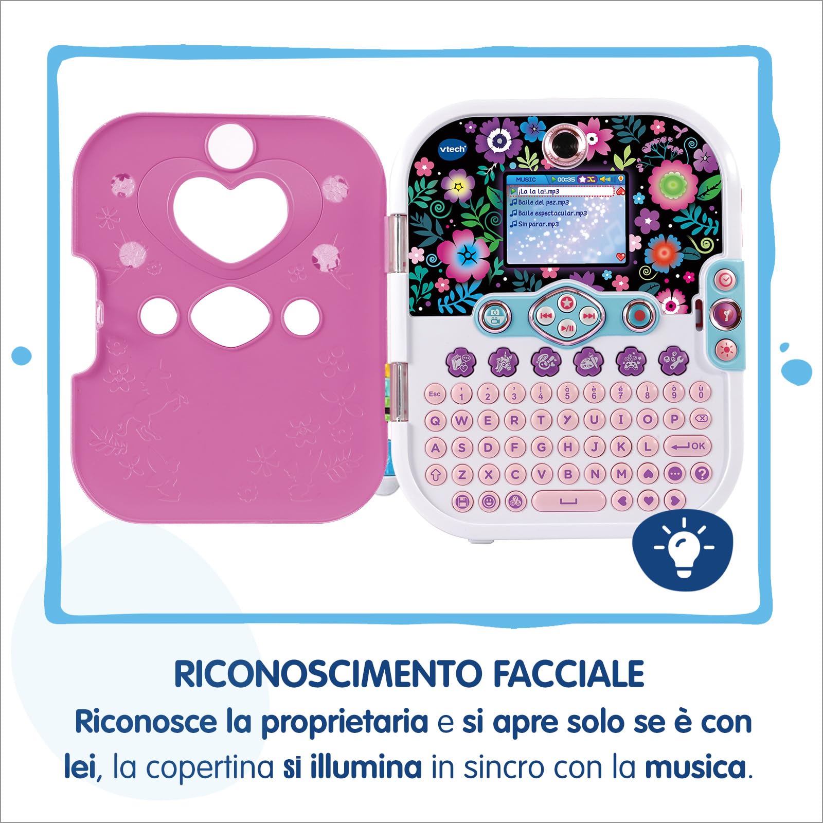 VTech KidiSecrets Selfie Music 2.0, Diario Segreto Interattivo per Bambini con Doppia Fotocamera e MP3, Diario Elettronico con Schermo a Colori e Tastiera, Lingua Italiana, Batterie Incluse, 6-12 Anni