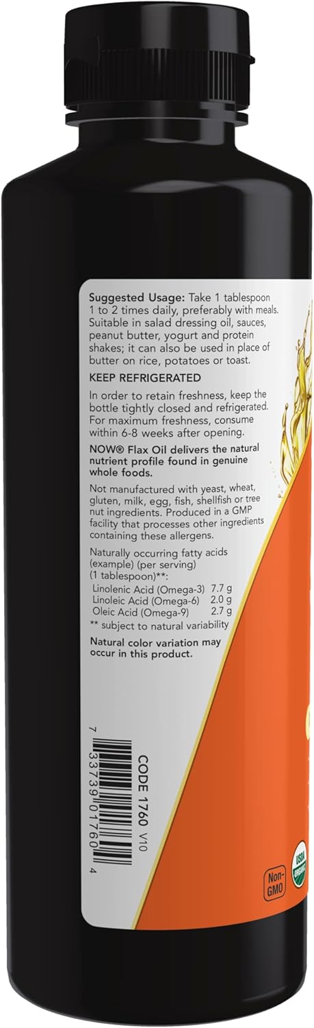 NOW Foods Supplements, Certified Organic Flax Seed Oil Liquid, Cold-Pressed and Unrefined, 12-Ounce - Image 3