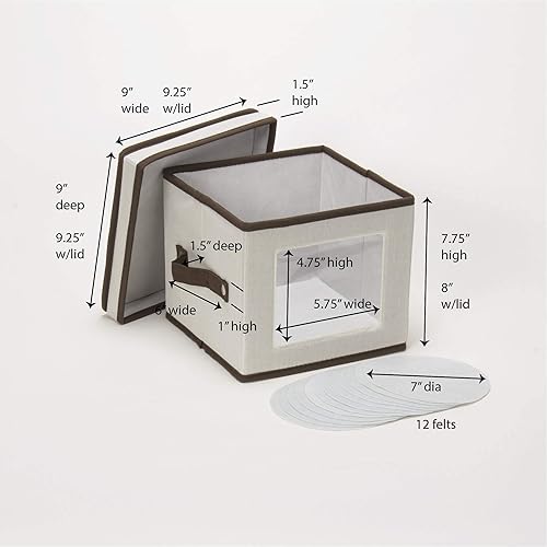 Miniatura 7 de Household Essentials 534 Caja de almacenamiento de vajilla con tapa y asas, baúl para platos de ensalada, lona natural con ribete marrón (paquete de