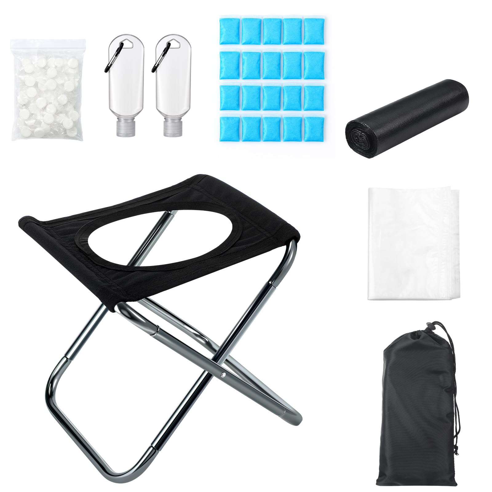 View 1 of ***MISSING TABLET FROM KIT***Fuyoooo Portable Toilet for Camping Small Foldable Toilet Kit Including Liquid Absorption Powder and Trash Bags Etc for Hiking RV Travel Fishing Beach Outdoor Use 9 x 9.5 x 13 Inches