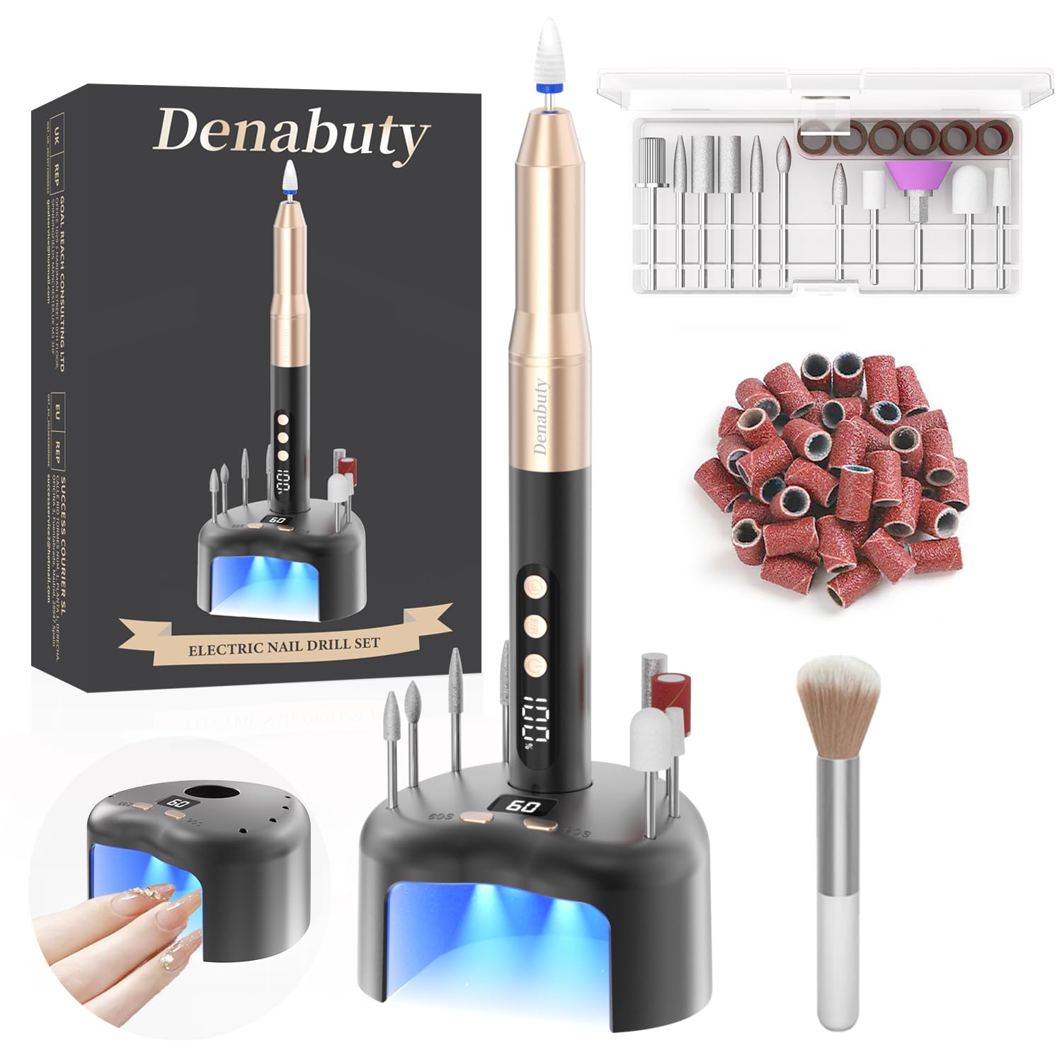 Torno para Uñas Con Lampara UV 35000 RPM para Gel Acrilicas | Lima Eléctricas Uñas Profesional 12 en 1 Nail Drill Machine, Kit de Manicura Pedicura Eléctrico, 5 Velocidad Ajustable Negro