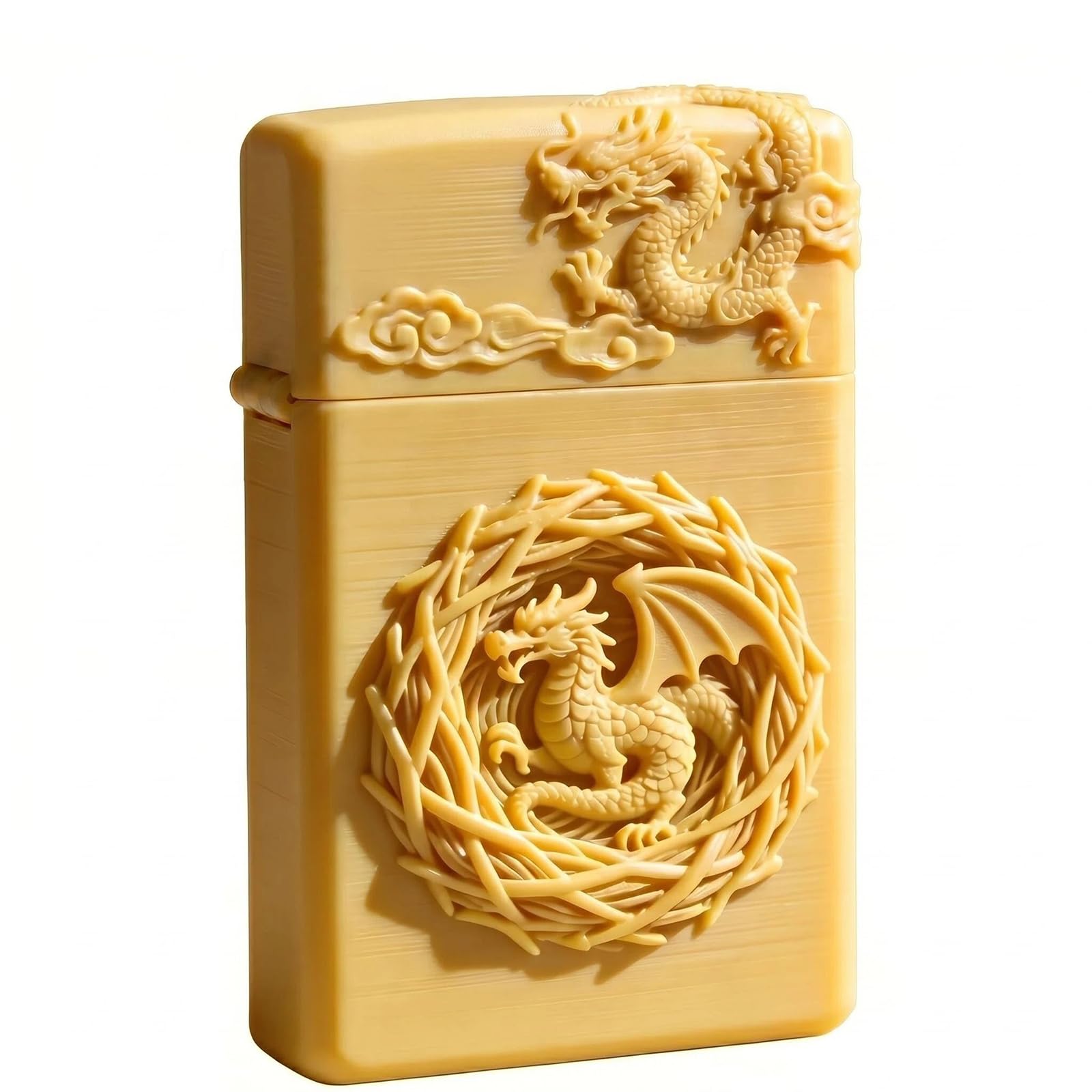 Dragon Cave Carved Reusable Kerosene Lighter Windproof Flip-Top Wheel Flint Dragon Trench Lighter for Daily Use (A)