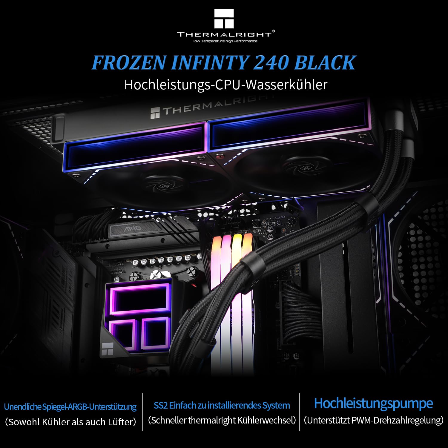 Thermalright Frozen Infinity 240 Black Dissipatore ad acqua per CPU, Raffreddatore CPU AIO 240, Doppie ventole PWM TL-M12, Dissipatore CPU a specchio infinito, per AM4/AM5, Intel LGA1851/1700/115x