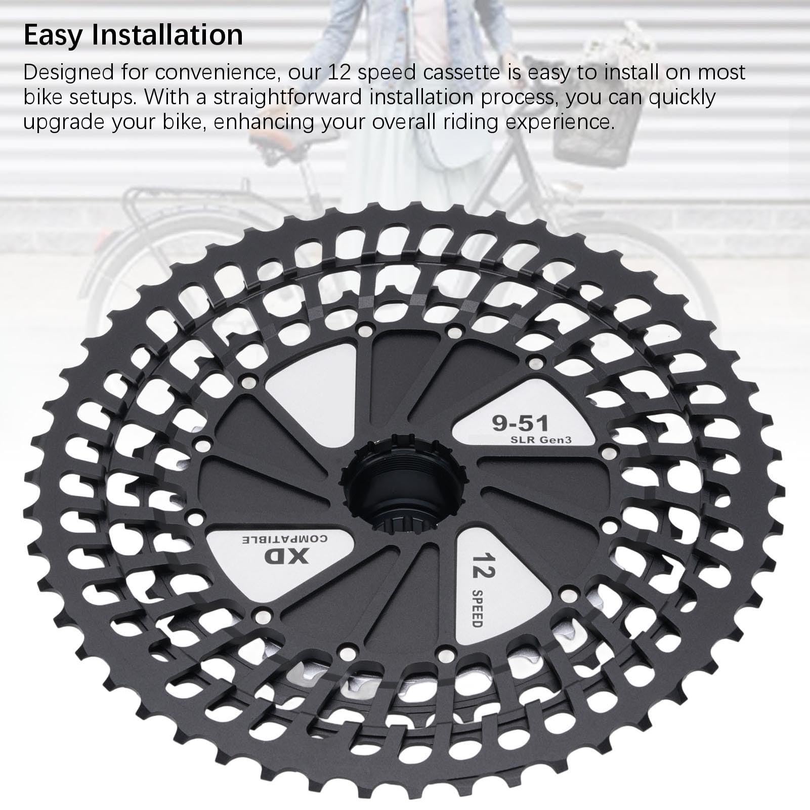 Dilwe Cassette de 12 Velocidades Casseta de Bicicleta de 12 Velocidades Casete de Bicicleta de Montaña de Casete de Aluminio Ultra Ligero Acero para Desplazamiento Liso con Relaciones de Marcha