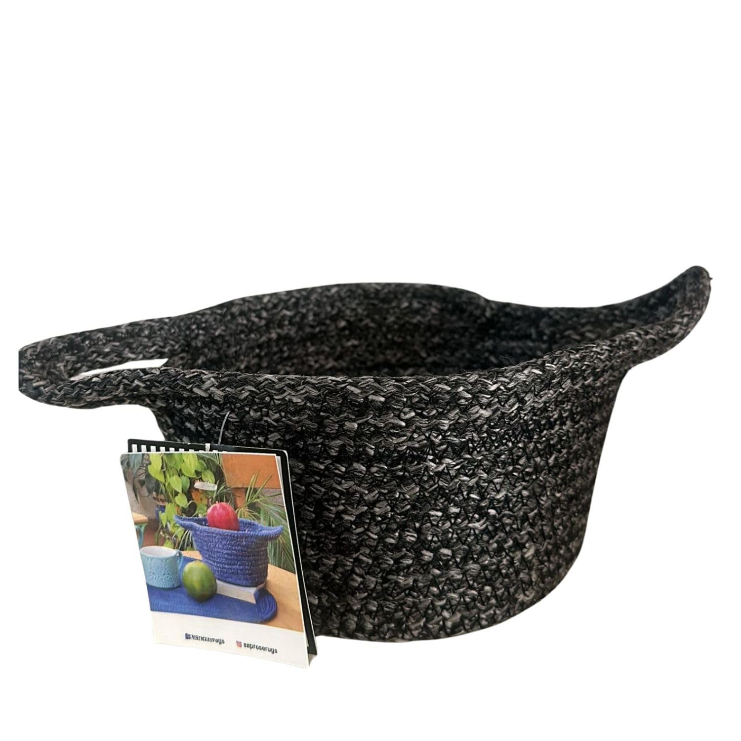AB FURNISHINGS Polypropylene Multipurpose Handmade Decorative Small Storage Basket for Home Organizer for Side Table Decor (Black)-image-41