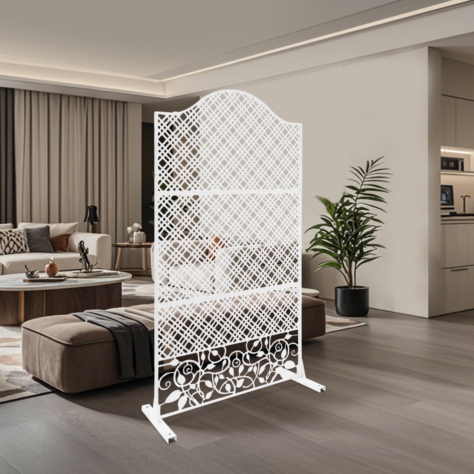 Protección visual de metal blanco, privacidad de acero para exteriores, divisor decorativo de habitaciones, para salón, comedor, vestidor, apartamentos 100 x 50 x 185 cm