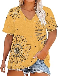Camisetas de manga corta con cuello en V para mujer, camisetas casuales de verano, holgadas, de algodón para mujer