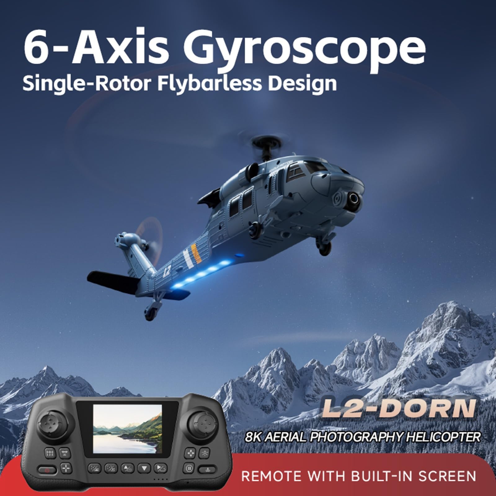 RC Hubschrauber Brushless 4CH intelligenter Ferngesteuerter Hubschrauber mit eingebautem HD-Display-Controller und GPS Optical Flow für Erwachsene 2 Akkus