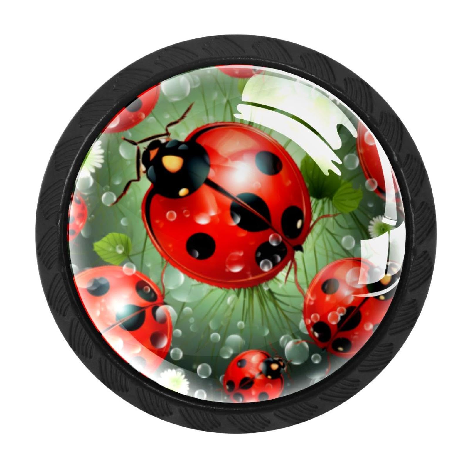 CHENZZZZ 4 pcs Ladybird Cabinet Knobs Crystal Drawer Pulls for Kitchen, Bathroom Cabinet, Dresser and Cupboard