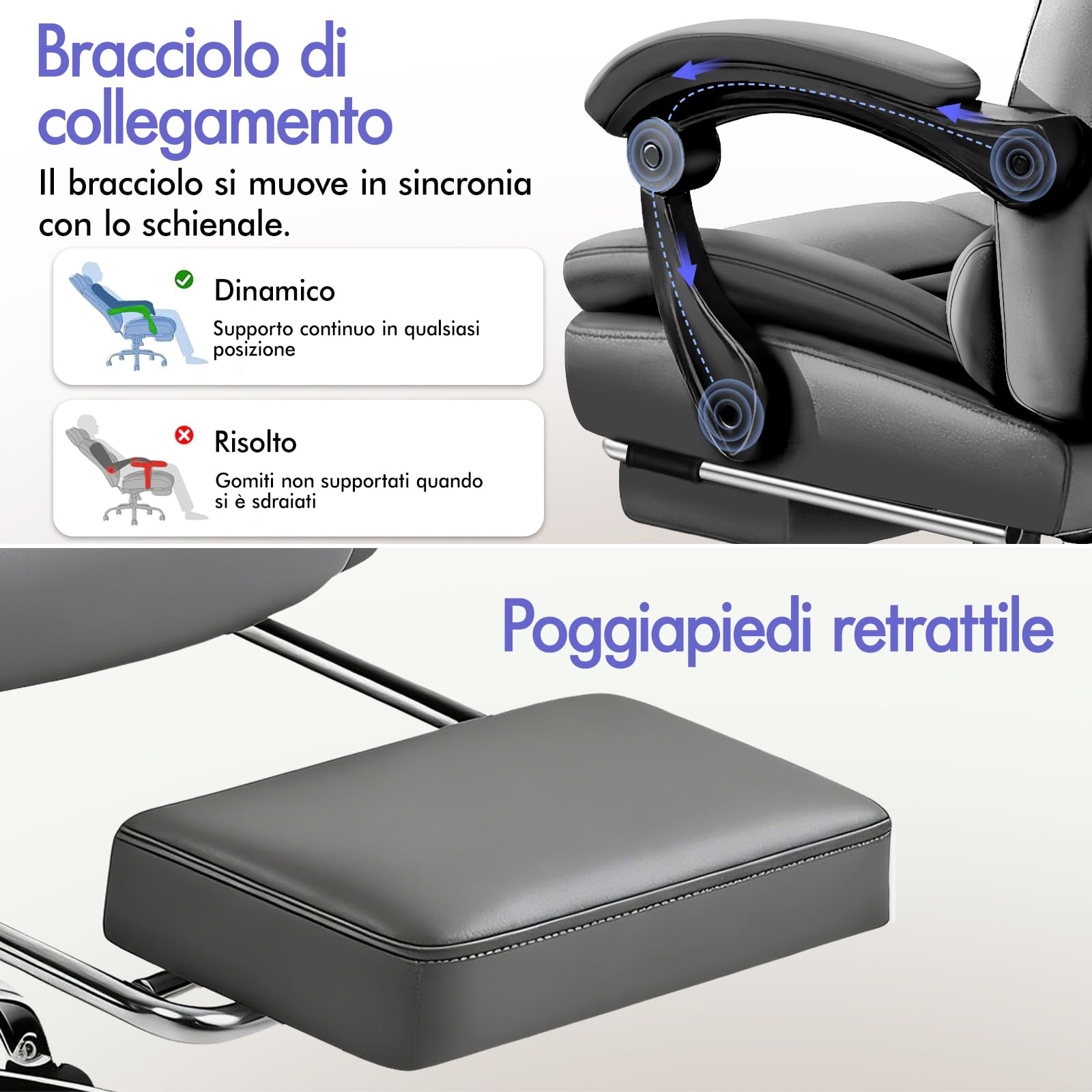 ALFORDSON Sedia Ufficio Ergonomica con Massaggio, Sedia Scrivania con Supporto Lombare e Poggiapiedi, Poltrona Girevole con Rotelle per Ufficio e Studio Sala Riunioni, Similpelle(Grigia)