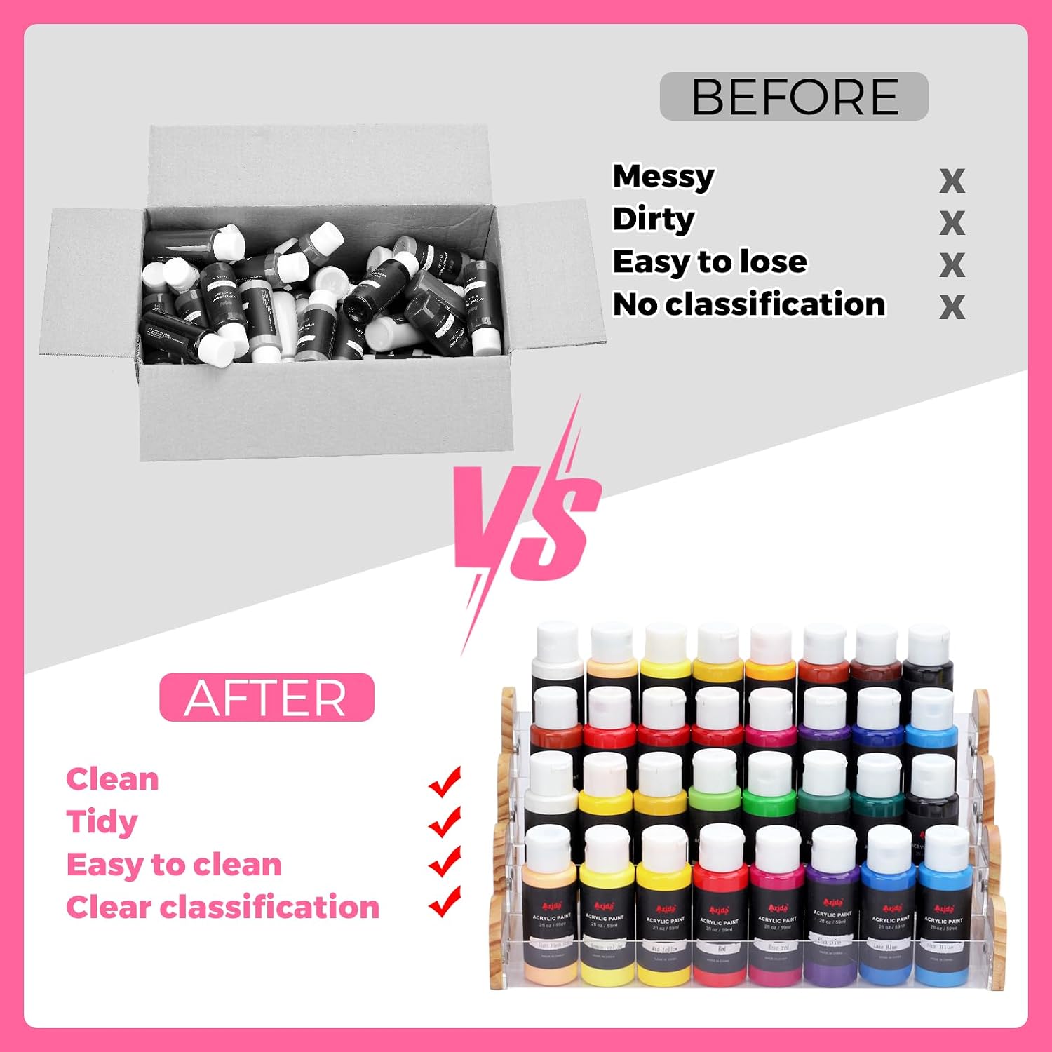 PACMAXI Wooden Miniature Paint Organizer Clear Acrylic Paint Holder