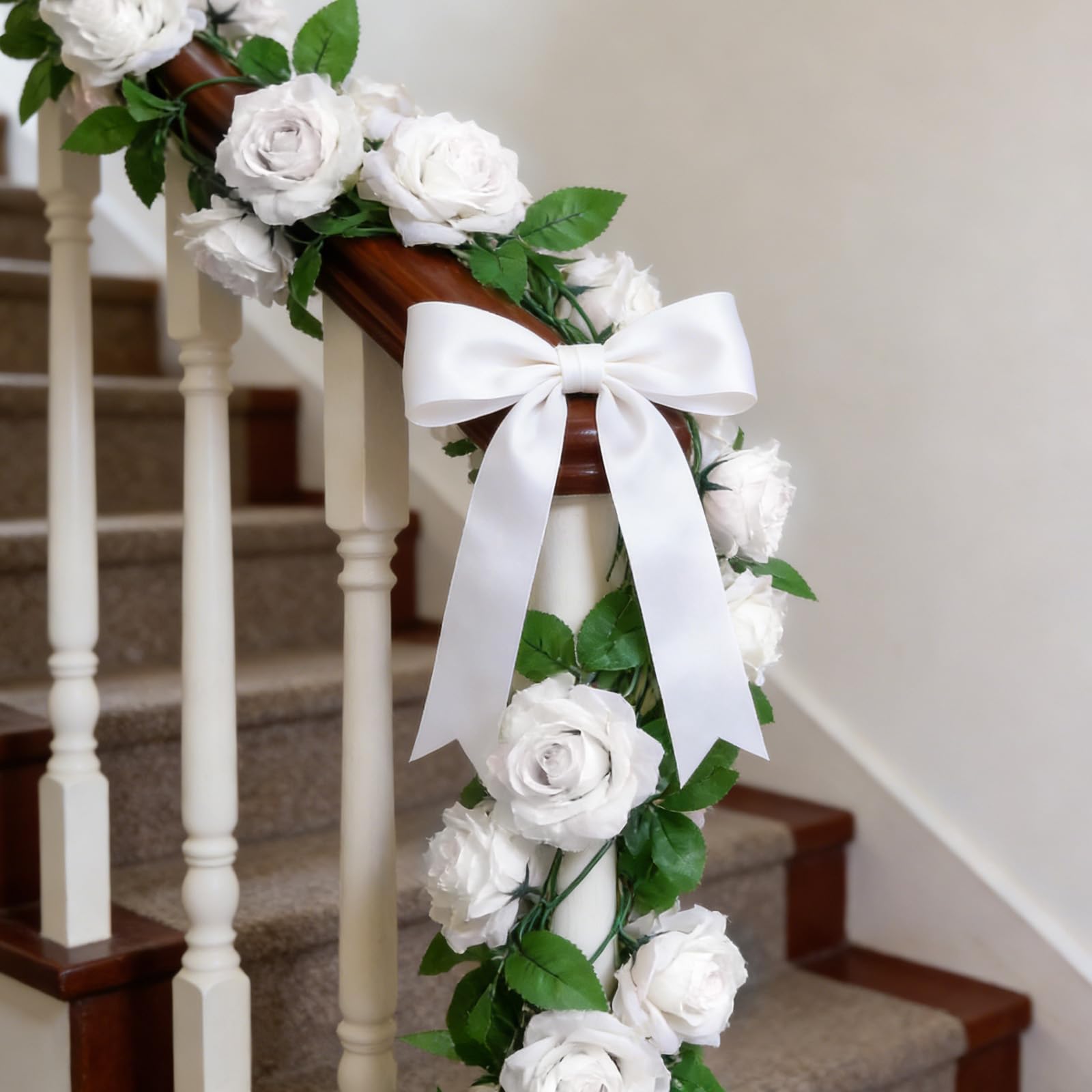 Lot de 6 guirlandes de fleurs artificielles à suspendre pour fête de mariage, mur, jardin, table, décoration d'intérieur (blanc)