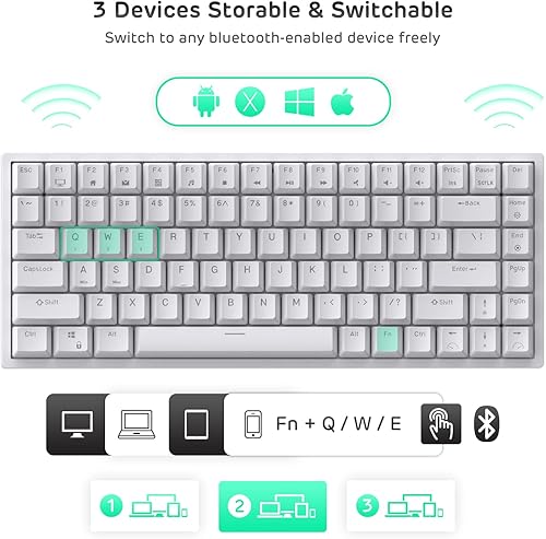 Miniatura 3 de RK ROYAL KLUDGE RK84 80% RGB Triple Modo BT5.02.4GTeclado mecánico con intercambio rápido, teclado inalámbrico de 84 teclas, Bluetooth para juegos,