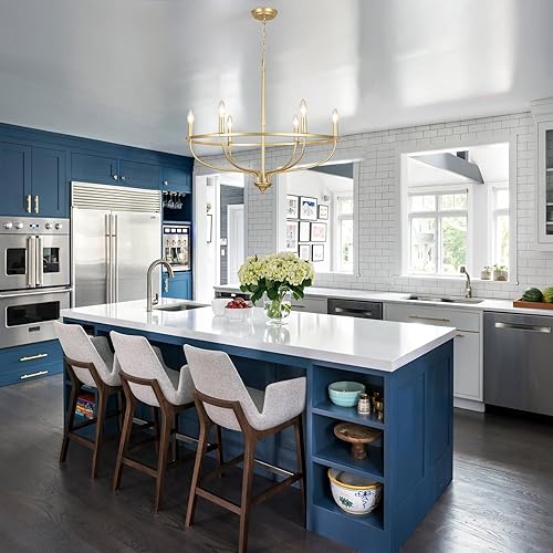 Miniatura 8 de Lámpara de araña dorada con 6 luces, moderna para comedor, 28 pulgadas, redonda, industrial, vintage, sobre mesa, para cocina, isla y sala de estar