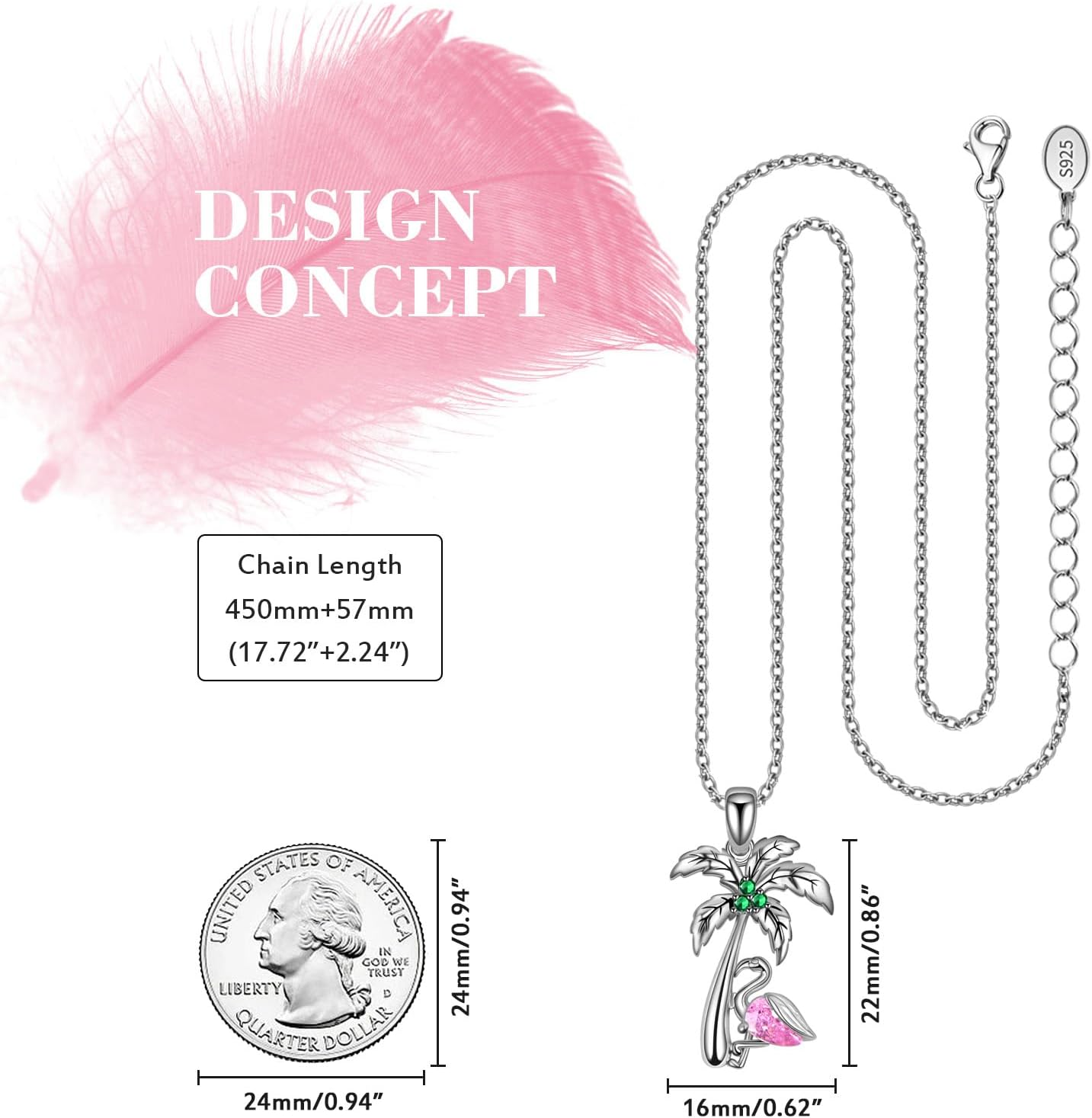 925 Sterling Silver Coconut Tree Pendant Necklace Tropical Palm Tree Flamingo Bird Jewelry Necklaces for Women Mother's Day Gifts Valentines Day Necklace - Image 2