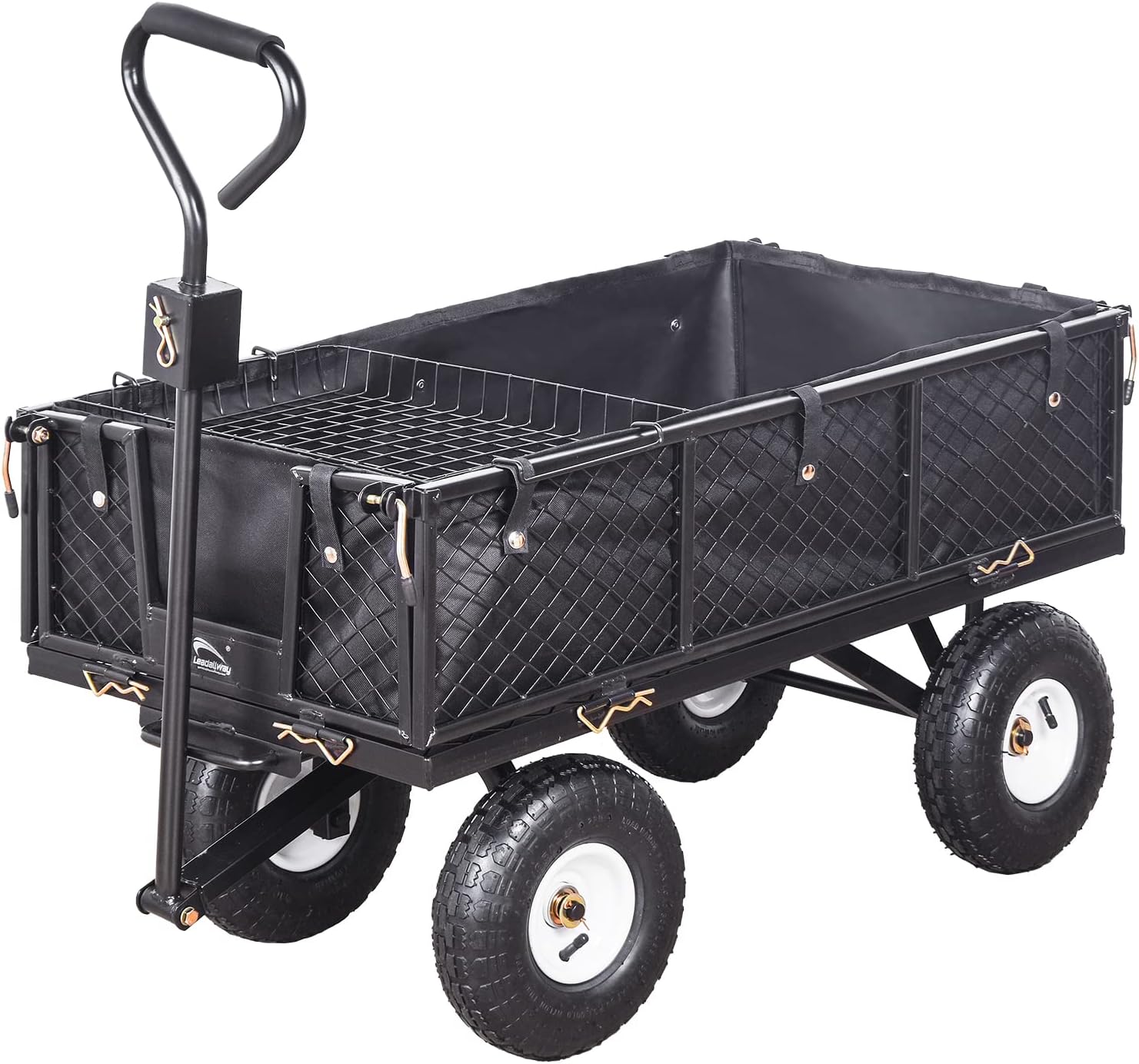 Heavy Duty Steel Garden Cart Large Size with Liner and Iron Frame,Steel Frame Dump Cart with Removable Sides,660lbs Capacity Black