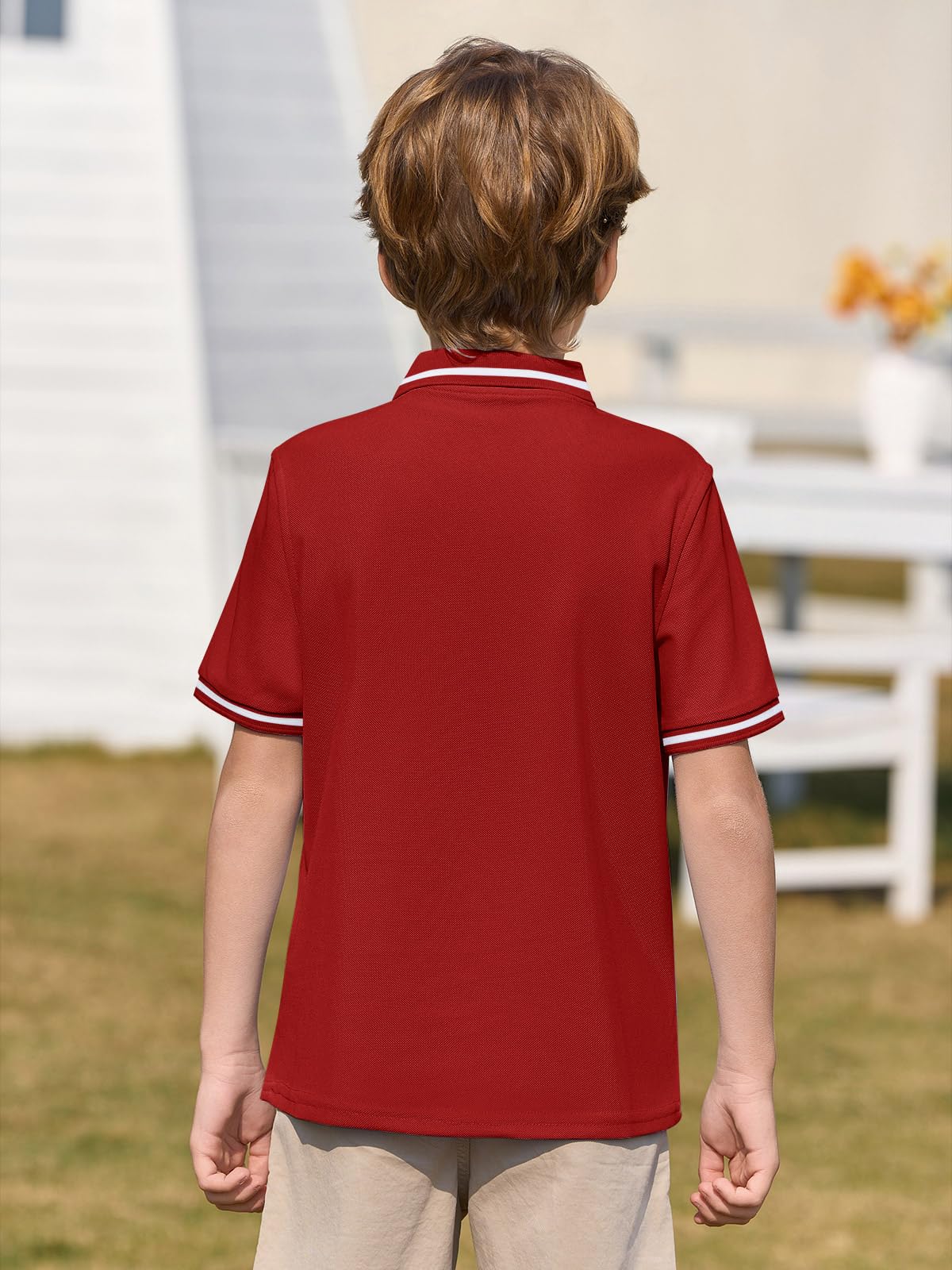 Haloumoning Polo a maniche corte per bambini e ragazzi, uniforme scolastica, in piqué, 5-14 anni