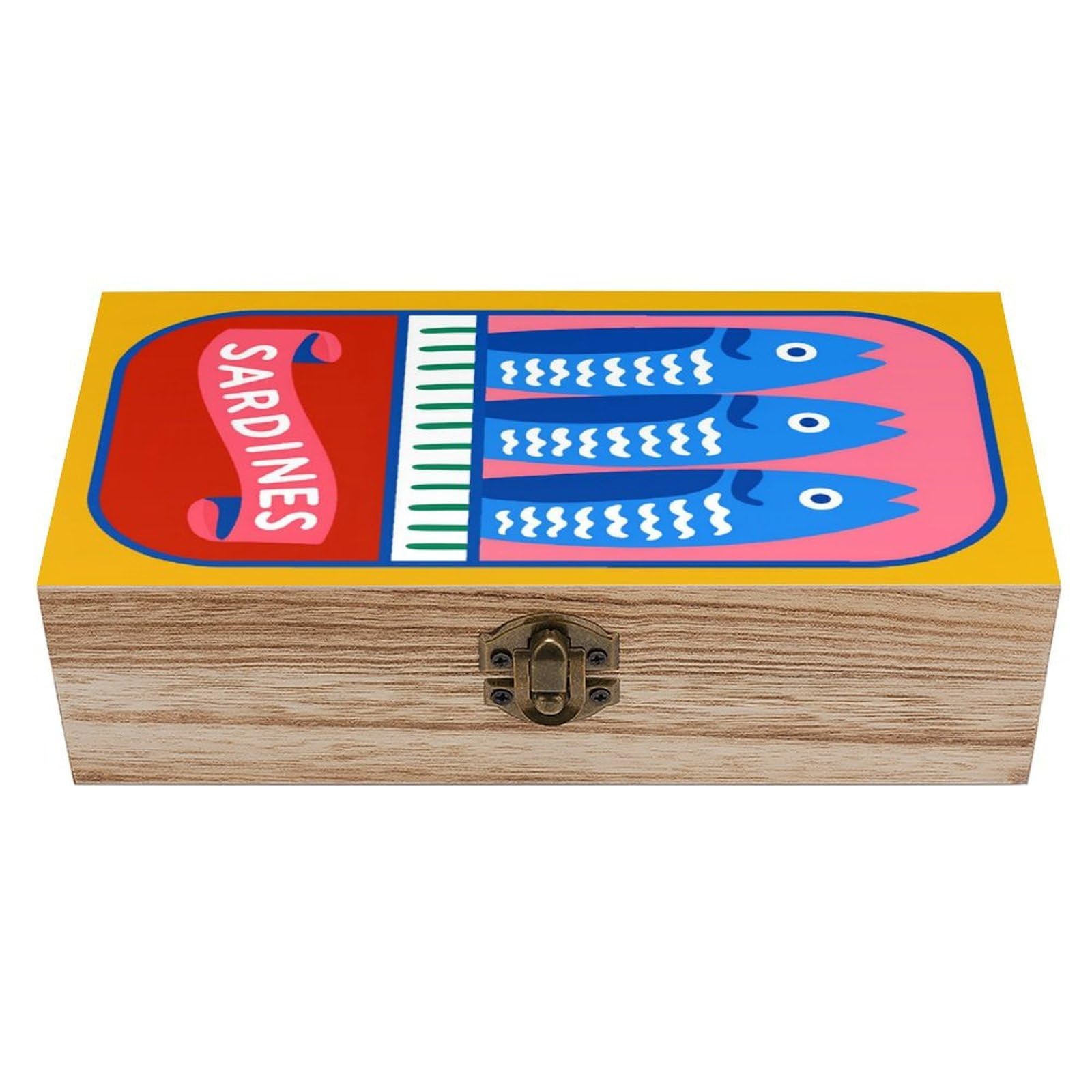 asbwuo Canned Sardines Fish Vintage Wooden Keepsake Box