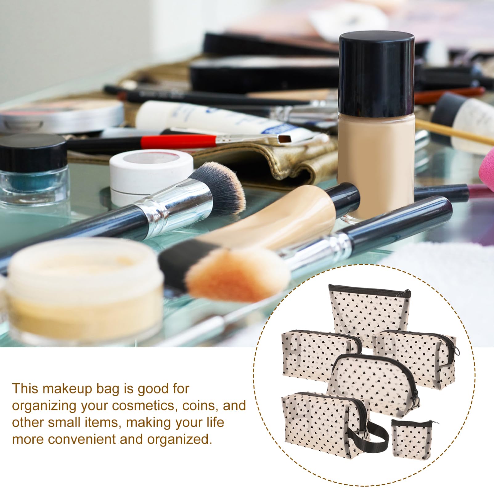 6 Stck Teiliges Set Herz Make Up Taschen aus Mesh für Tragbare Kosmetiktaschen mit Reißverschluss für Reisen und Aufbewahrung von Make Up und Lippenstiften