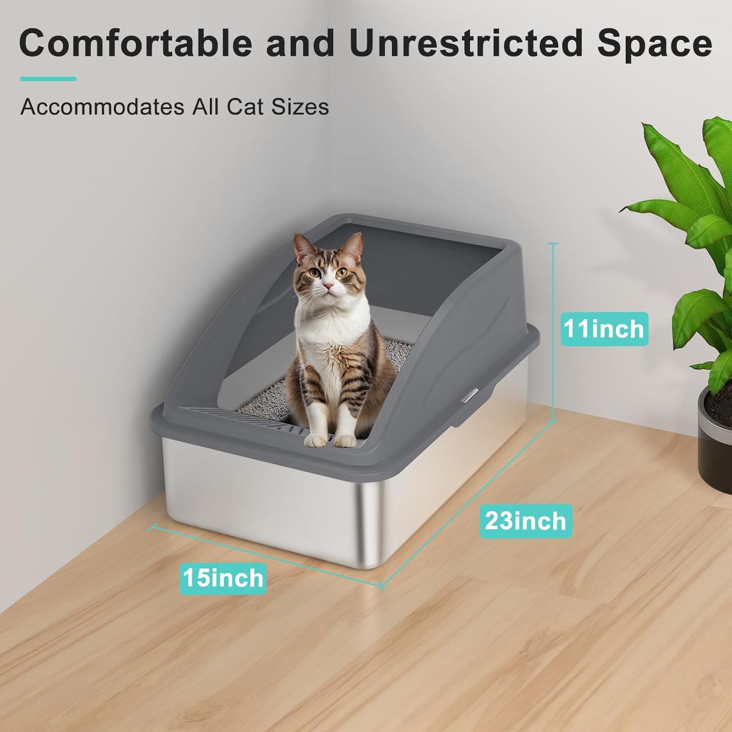 AIPERRO 2 Pack Stainless Steel Litter Box | XL Enclosed Cat Litter Boxes with Lid for Big Cats and Multi-Cats | High Sided, Anti-Urine Leakage | Non-Stick Bottom（Multi-Colored）