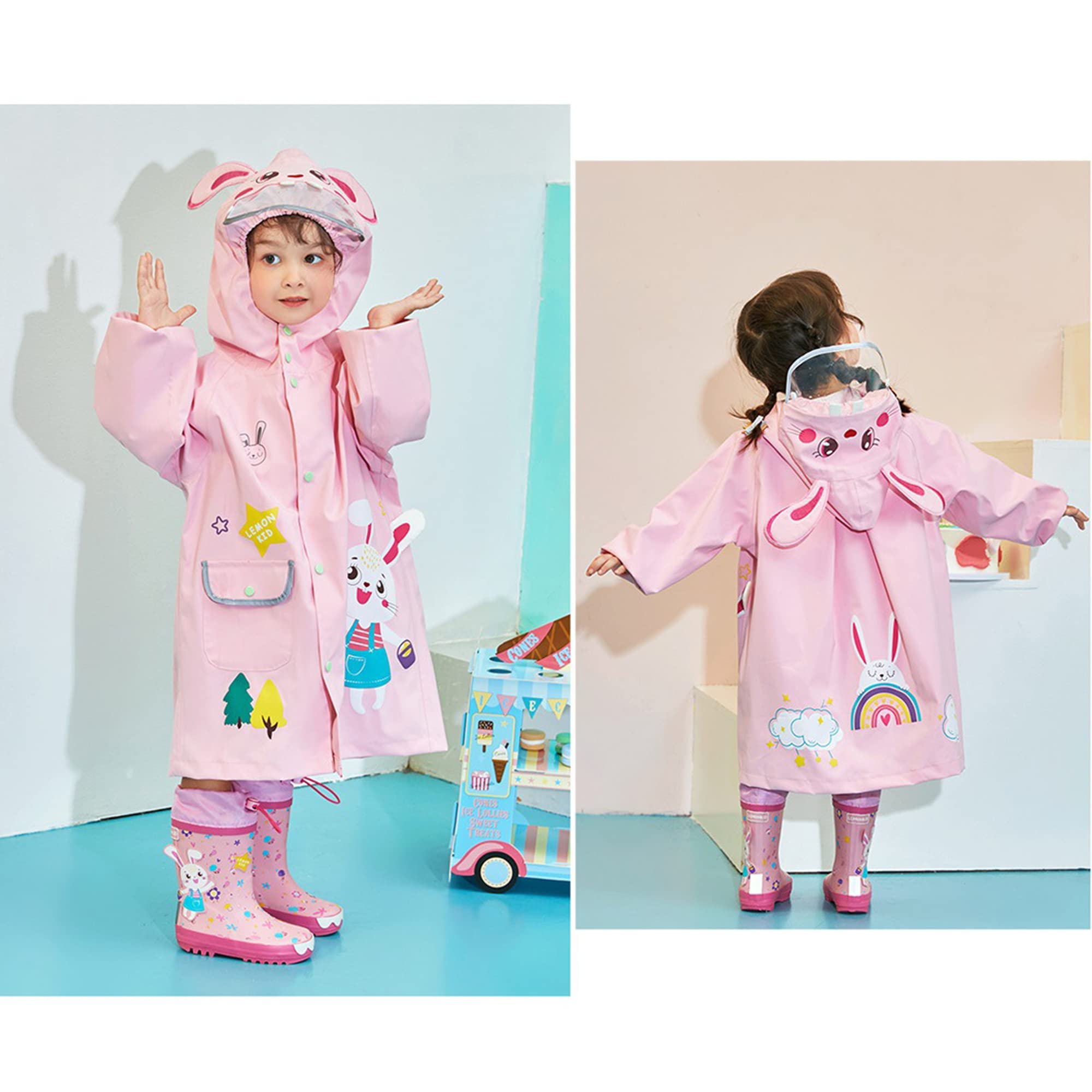 Fewlby Chubasqueros Impermeables Niños Niñas Poncho de Lluvia Ligero Chaqueta Impermeable Abrigos con Capucha Infantiles Reutilizable Traje de Lluvia