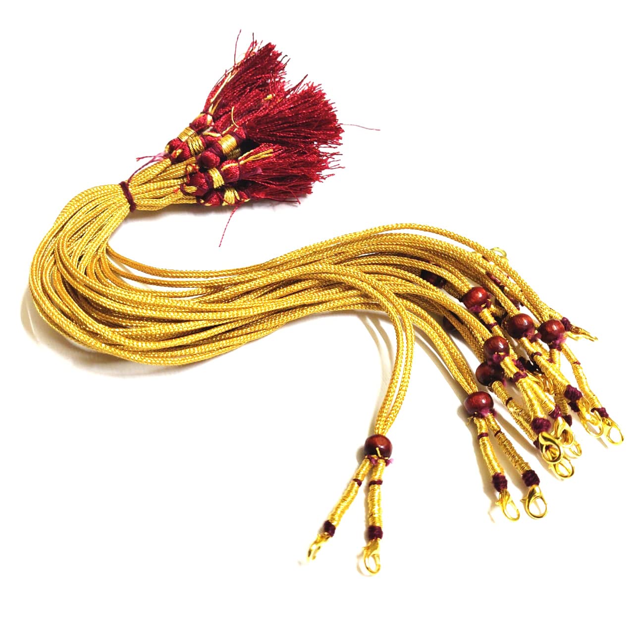 Gold Color 13 inch Zari Thread Braided Zari Silk Dori Necklace Dori with Hook and Maroon Silk Thread Tassel-image-35