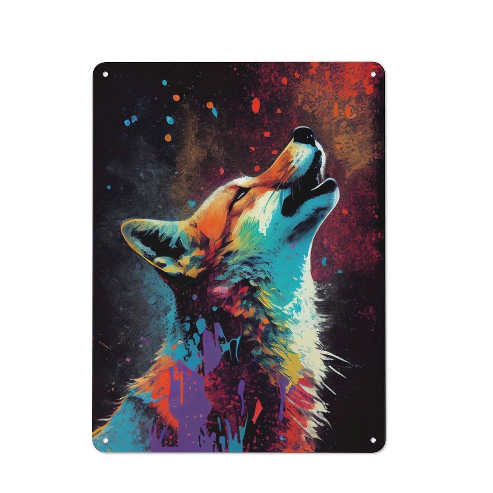 Junmoney Fox Howl Animal 40X30cm Retro-Style Tin Sign With For Café Or Home Bar, For Metal Sign Collectors, For Garage And Workshop Walls
