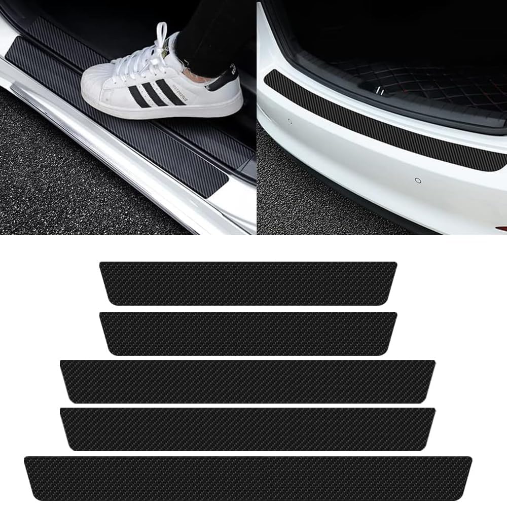 Tryagat 5Pcs Carbon Fiber Car Door Sill Protectors for Suzuki Across 2020-, Anti Scratch Scuff Plate Guard Entry Step Shield Auto Accessories