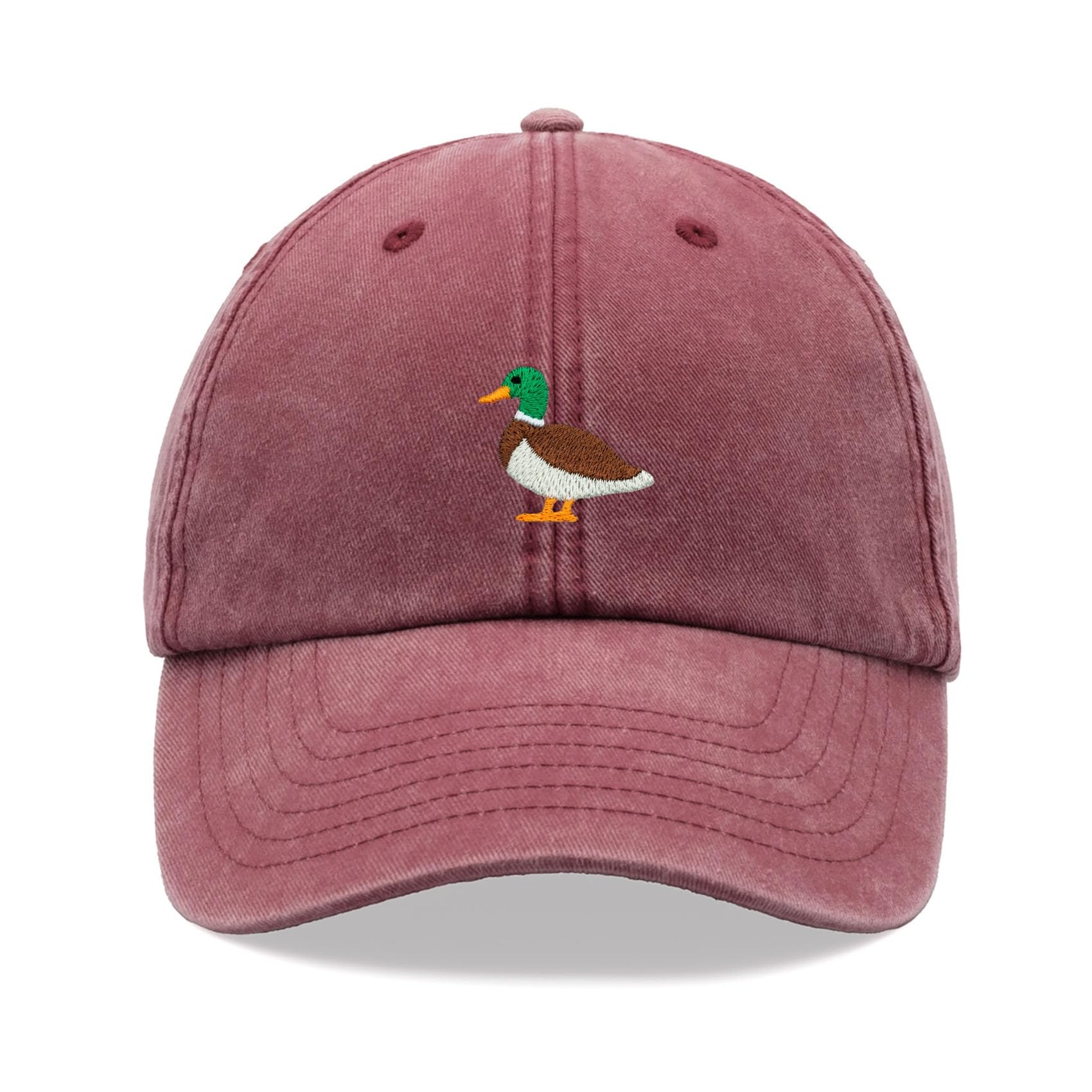 Mallard Duck Baseball Cap Vintage Washed Unisex Dad Hat Adjustable Red