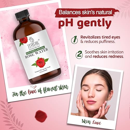 Miniatura 3 de TRATAK ORGANICS Agua de rosas 100% natural con spray de niebla de primera calidad  Bruma facial refrescante para una piel brillante e hidratación de