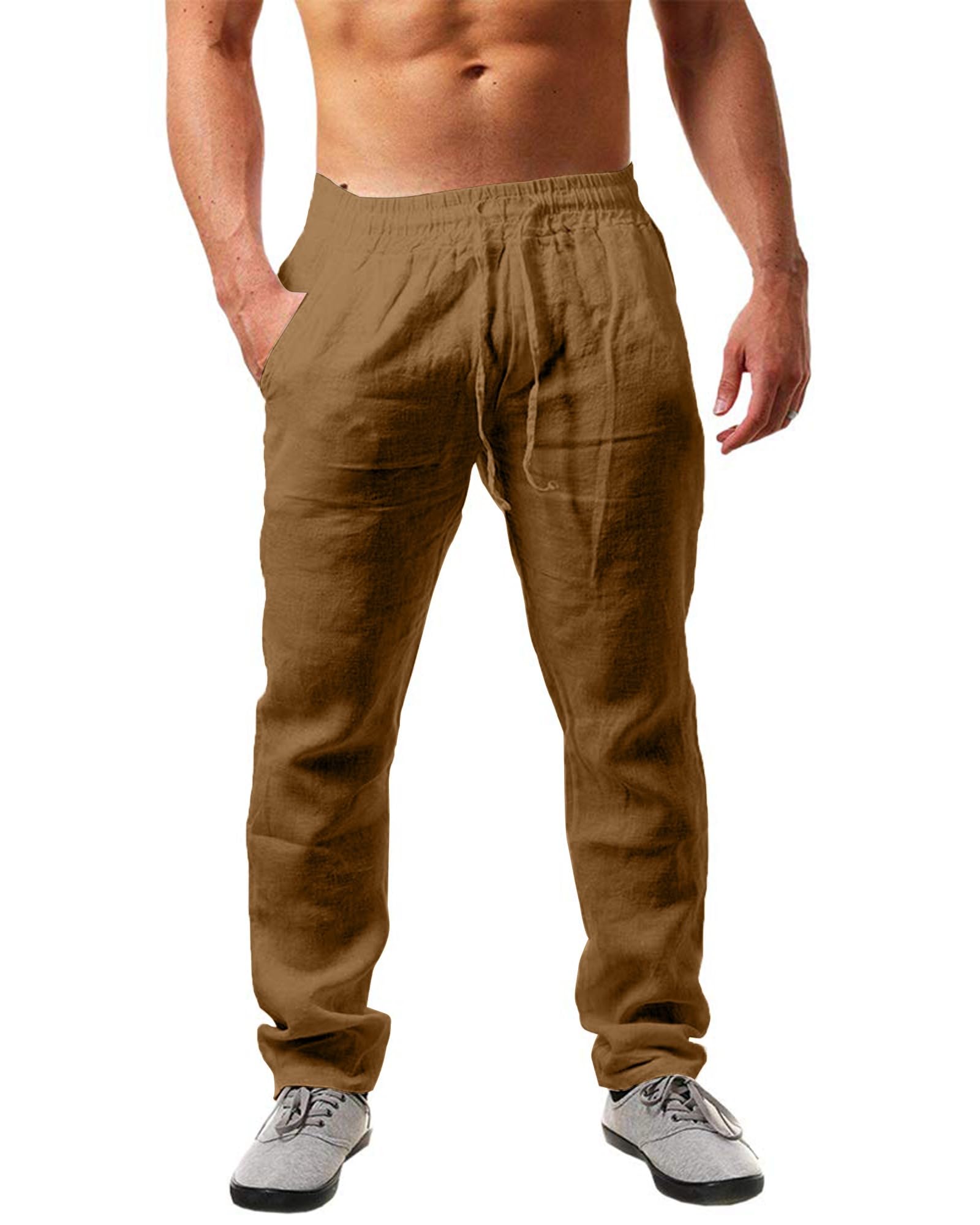 NEMXCE Leinenhose Herren Lang Leichte Sommerhose Herren Loose Fit Freizeithose mit Taschen Kordelzug für Urlaub Strand Yoga Alltag