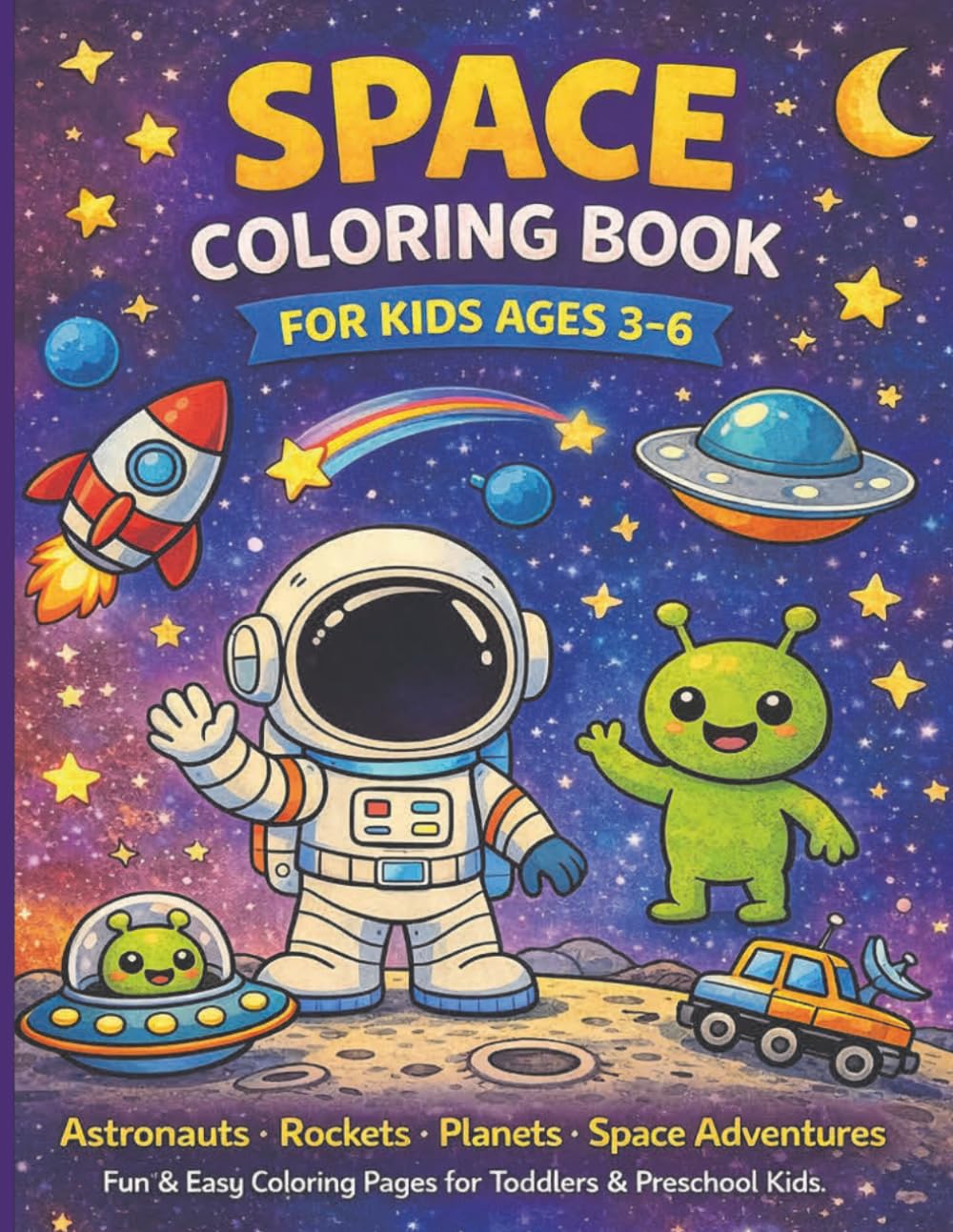 Space Coloring Book for Kids Ages 3–6: Fun and Easy Astronaut, Rocket, Planet & Alien Coloring Pages for Toddlers and Preschool Kids