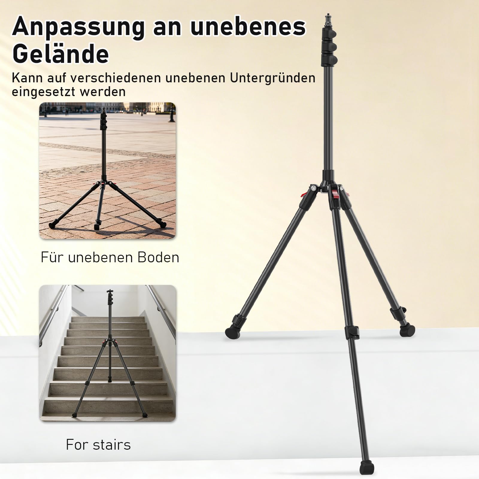 Lichtstativ 44-200cm, Aluminium Light Stand, Licht Stativ 1/4 Zoll, Max Last 6kg