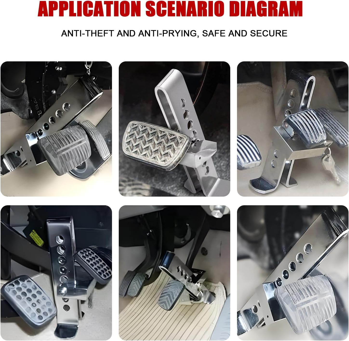 Auto Anti-Theft Car Brake Clutch Lock Safety Tool，Stainless Steel Auto Car Clutch Brake Security Protection Tool,Throttle Pedal Lock with 3 Keys