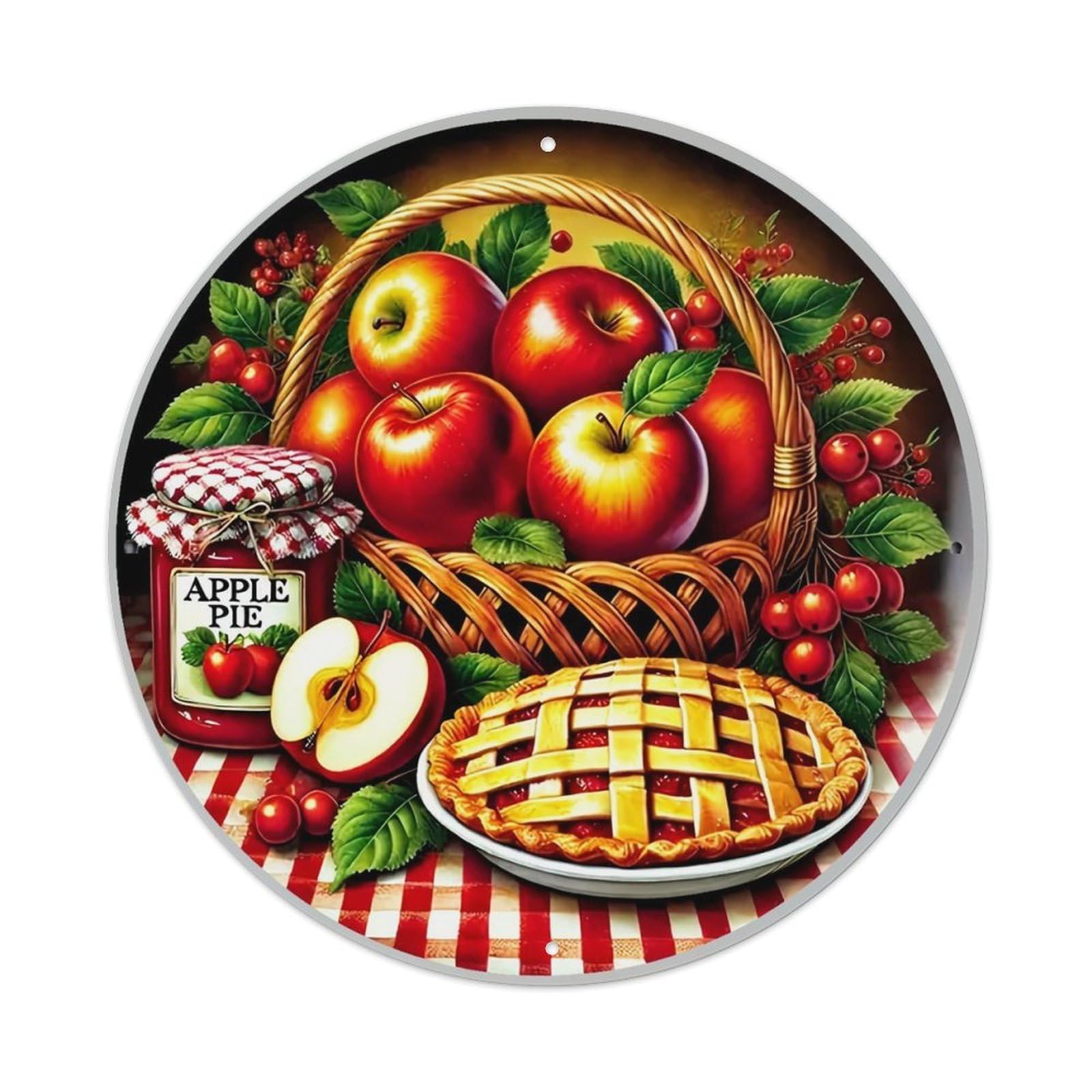 Apple Pie Basket Pattern Print Metal Tin Sign Plaque