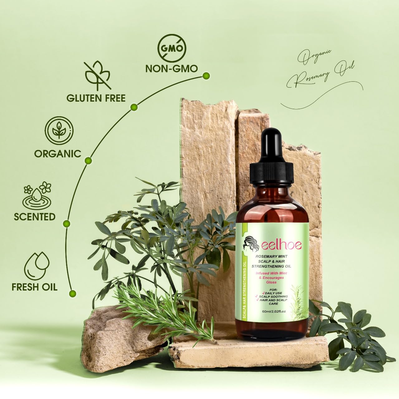 Organic Rosemary Oil for Hair Growth Pure Essential Oil for Dry Damage Hair Dandruff Scalp Treatment Hair Loss Eyelashes Eyebrows Hair Care - Image 2