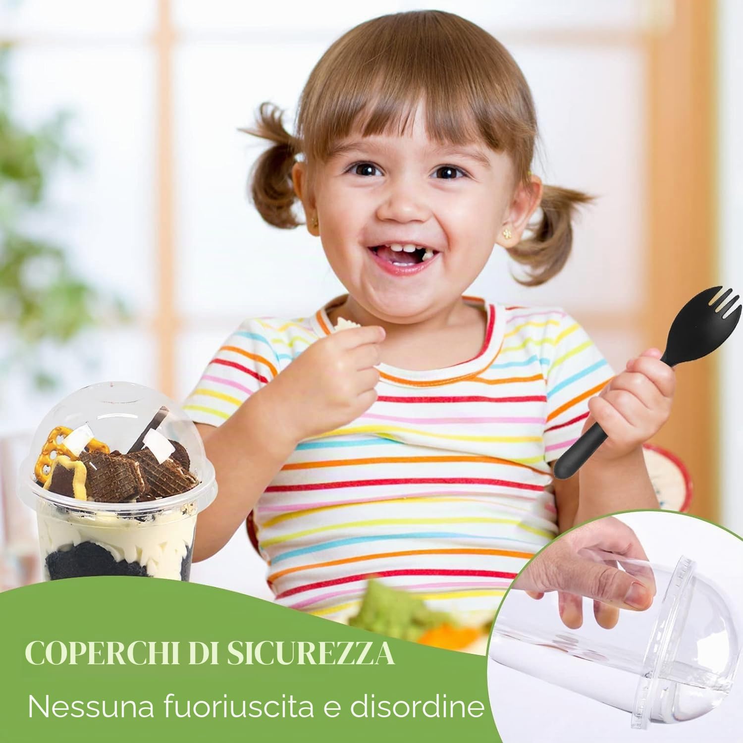 LATERN 50 Pezzi Bicchieri da Dessert in Plastica con Coperchi a Cupola, 360ml Tazze da Dessert Rotonde Coppa Trasparente per Antipasti Parfait Ciotola da Portata Riutilizzabile con Sporks
