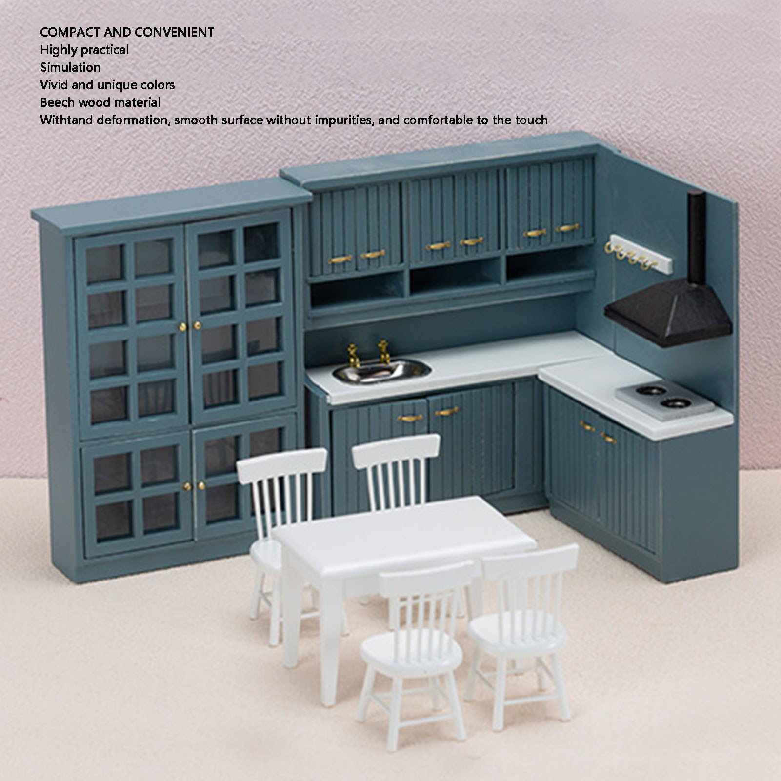 Set di Armadietti da Cucina in Miniatura da 6,5 ​​pollici, Scala | Porte Funzionali Aperte per Riporre gli Oggetti Design Modulare in Robusto Legno di Betulla per un Posizionamento Flessibile
