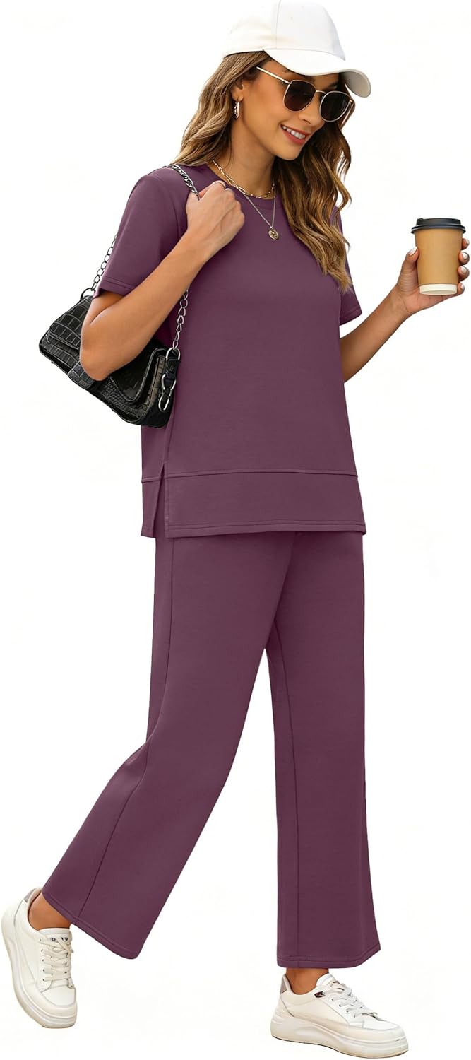 XIEERDUO Women's Side Slit Lounge Sets 2026 Fashion 2 Piece Travel Outfits Cozy Loungewear Wide Leg Tracksuits S-3XL - Image 3