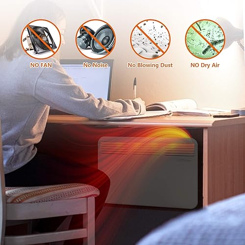 Miniatura 4 de LUCKYERMORE Calentador de espacio debajo del escritorio para oficina, completamente silencioso, calentador de pared 2 en 1, protección contra