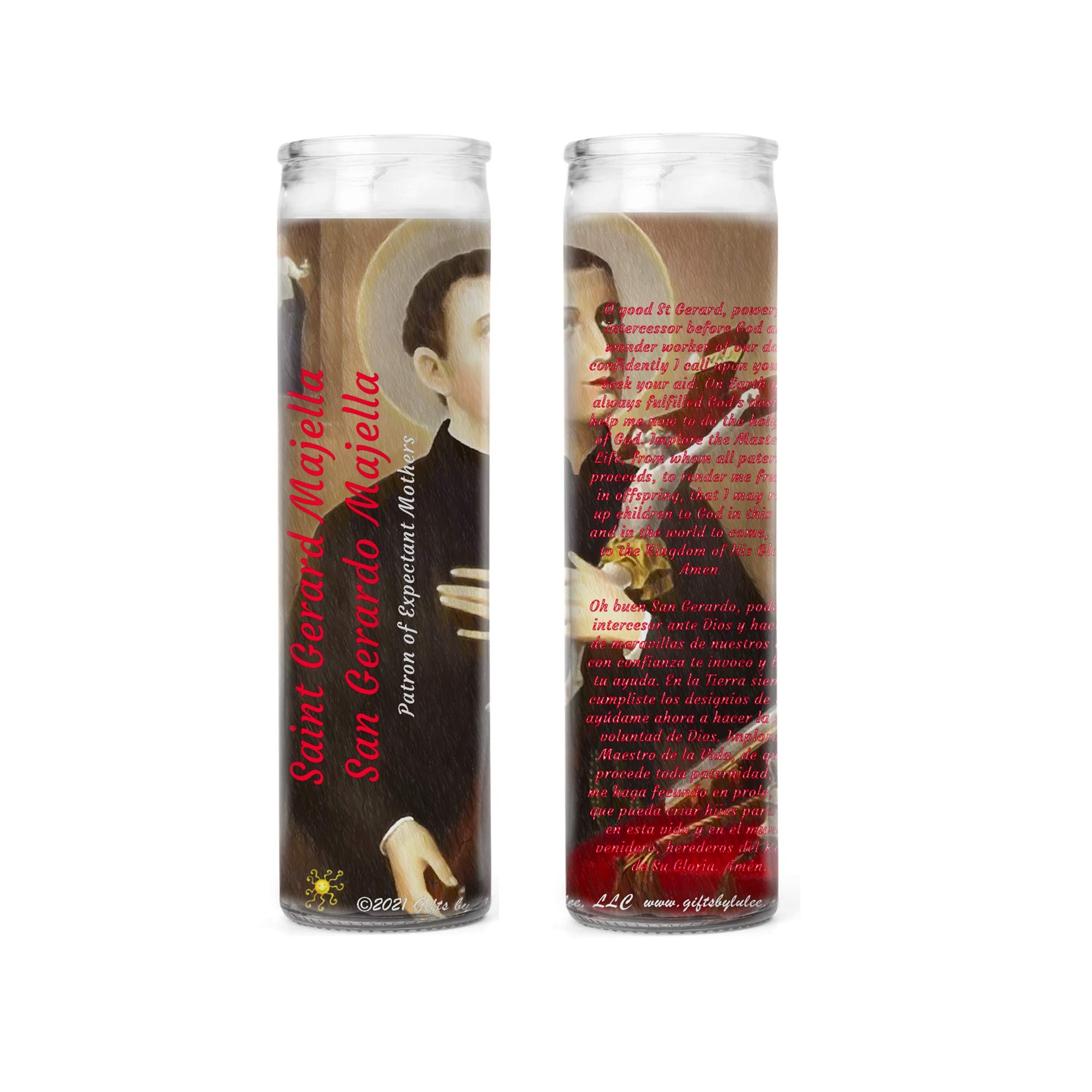 Gifts by Lulee, LLC Saint Gerard Majella Prayer Candles Set of 2, 8 Inch, Prayer Scented, Minimalist, All Season, Religious, Spiritual/Religious, Indoor, Pillar Candle, Adults