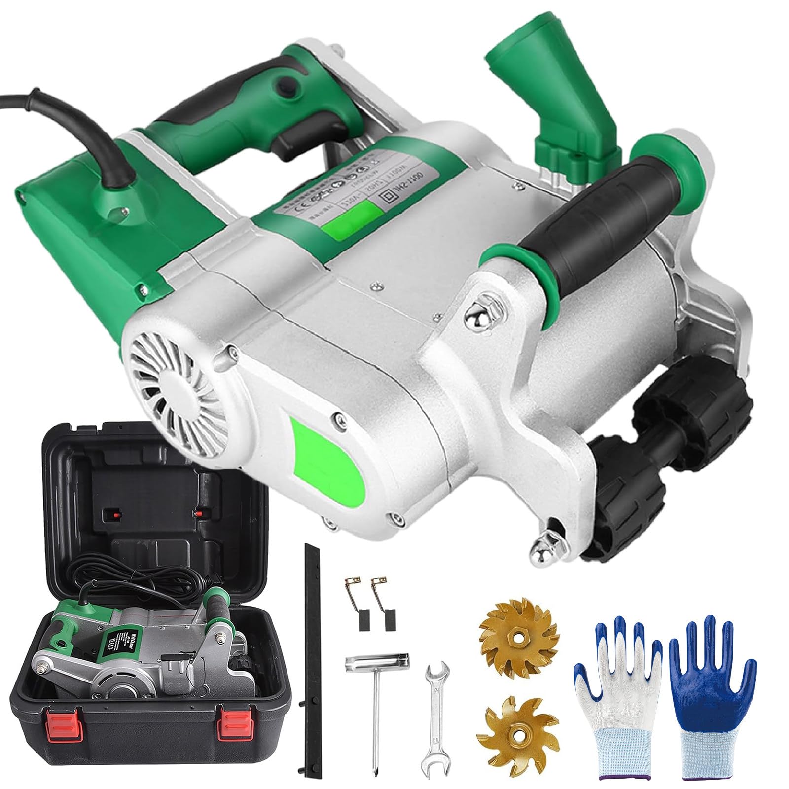 SENJINGHUA Wall Groove Cutting Machine, 1100W Electric Wall Chaser 25-35mm Adjustable Width, Lightweight Cement Wall Groover for Masonry & Brick Green-110V