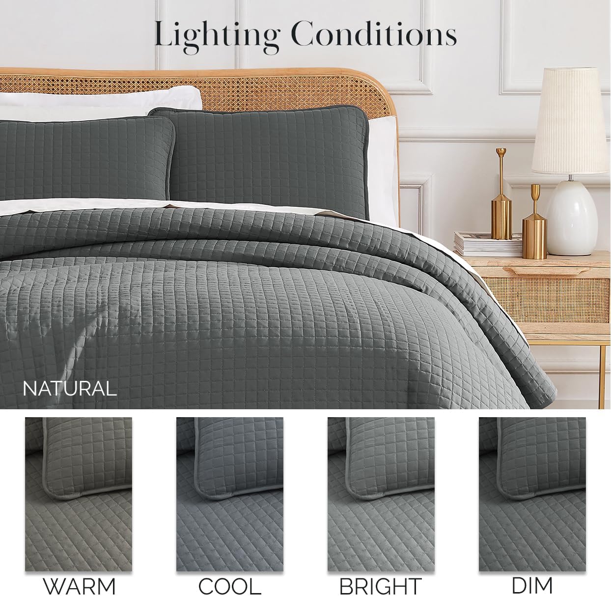 Southshore Fine Living, Inc. Summer Bedspreads, Queen Size Set, Full/Queen Quilt Bedspread with 2 Matching Pillow Shams, Soft Microfiber Lightweight Quilts Coverlet, Easy Care, Slate Grey - Image 5