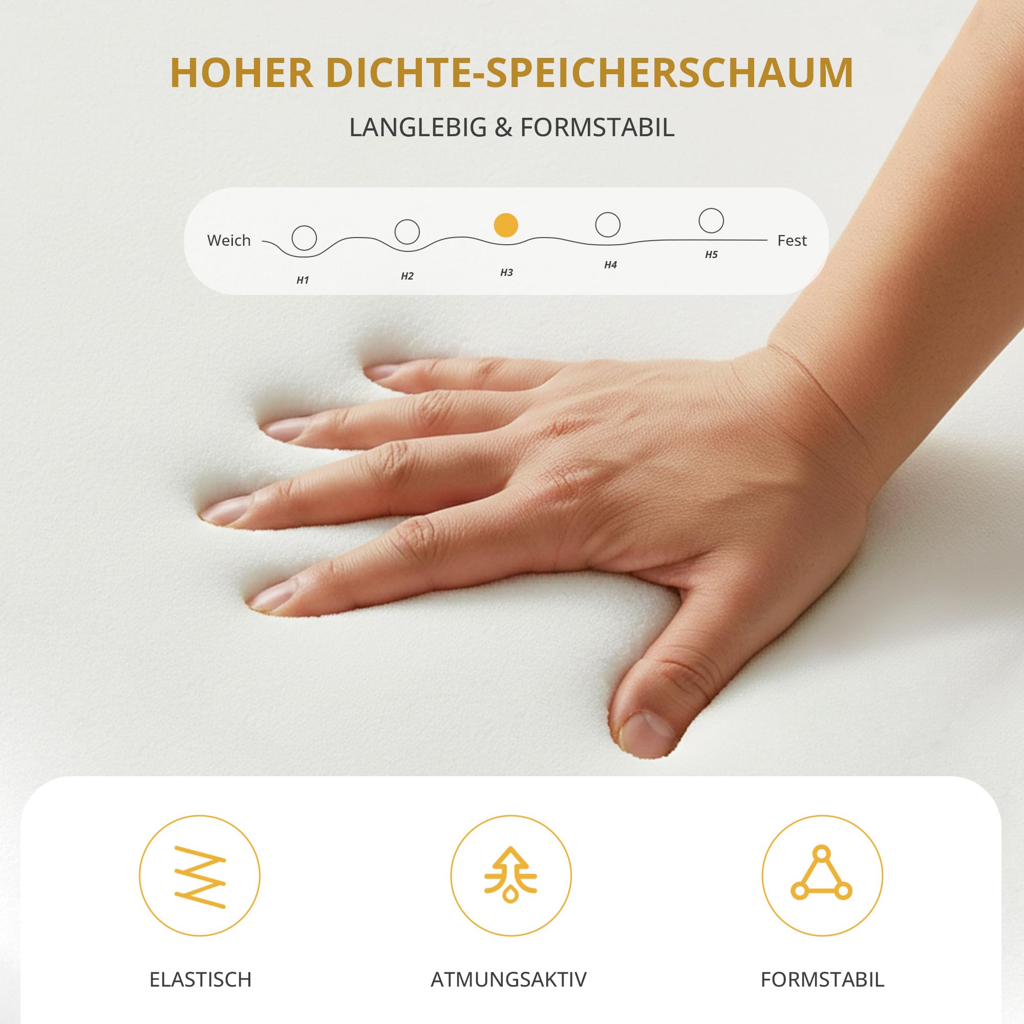 7-Zonen Matratze 90x200 cm | H3 Mittelfest | Ergonomische Kaltschaummatratze | Hypoallergen & Antibakteriell | Bezug abnehmbar & waschbar | Oeko-TEX® (12cm, 90 x 200 cm)