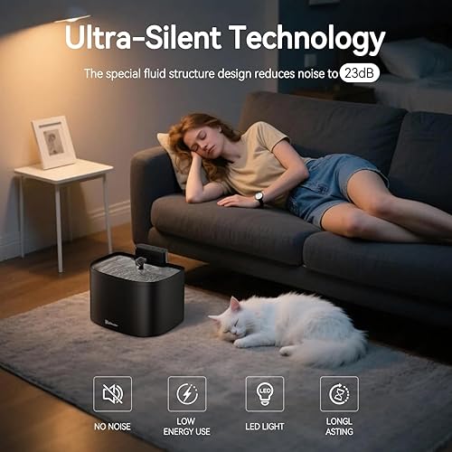 Miniatura 8 de Fuente de agua para gatos, fuente para gatos con control de aplicación, fuentes de agua sin bombeo de 122 oz3.6 L para gatos de interior con bandeja