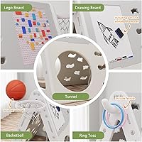 Vista 6 de UNICOO Juego de pirámide de escalada multifuncional 7 en 1 con tobogán, juego de escalada y deslizamiento para niños para el hogar, guardería Gris