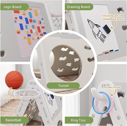 Miniatura 6 de UNICOO Juego de pirámide de escalada multifuncional 7 en 1 con tobogán, juego de escalada y deslizamiento para niños para el hogar, guardería Gris