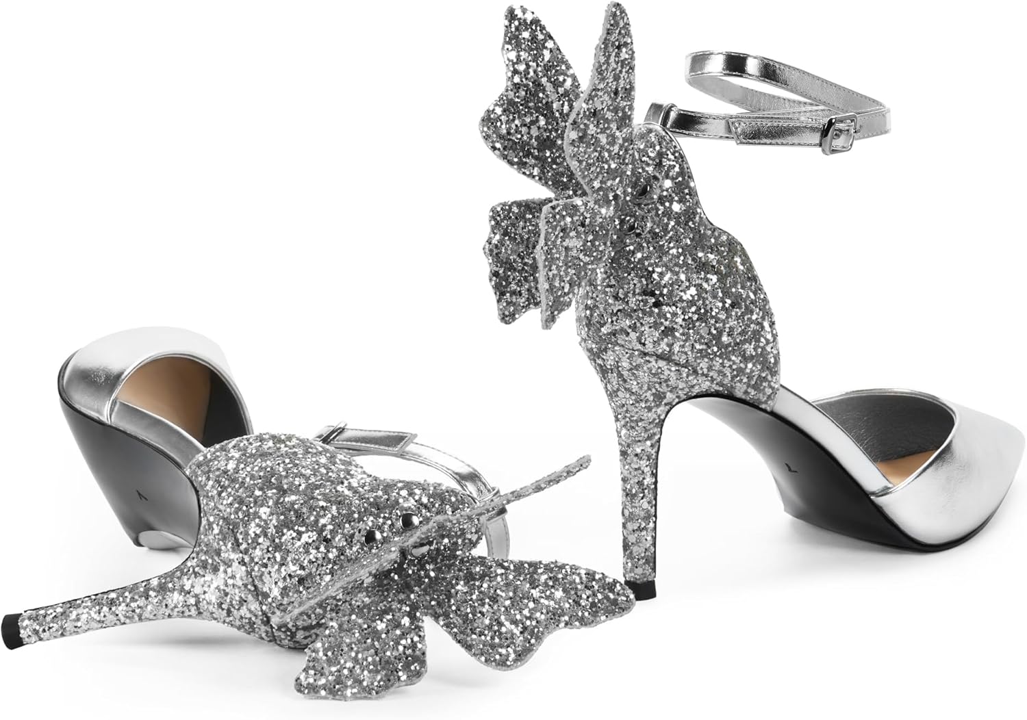 Vista 3 de Easyfox Butterfly High Heels for Women Sparkly High Heels Ankle Strap Sandals Stiletto Close pointed Toe Pumps Dress Wedding Shoes